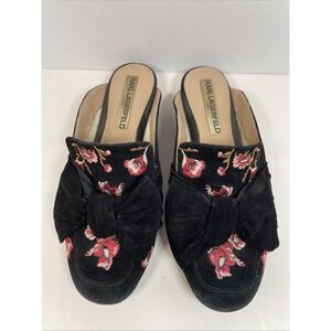 Karl Lagerfeld Paris Odetta Bow Slip-On Slides Flats Floral US 6